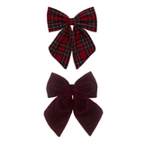 Mimi & Lula - Agnes Oversize Bows Red Tartan & Burgundy Velvet