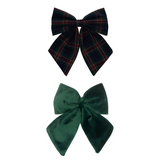 Mimi & Lula - Agnes Oversize Bows Green Tartan & Forest Green Velvet
