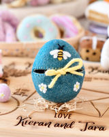 Tara Treasures - Felt Egg Cover - Blue with Bee Motif