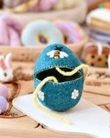 Tara Treasures - Felt Egg Cover - Blue with Bee Motif
