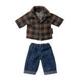 Maileg - Brown Checked Shirt & Pants - Dad Mouse