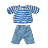 Maileg - Knitted Sweater & Pants Blue Stripe & Denim - Big Brother Mouse
