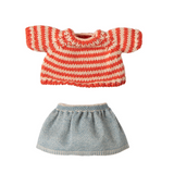 Maileg - Knitted Sweater & Skirt Red Stripe & Denim - Big Sister Mouse