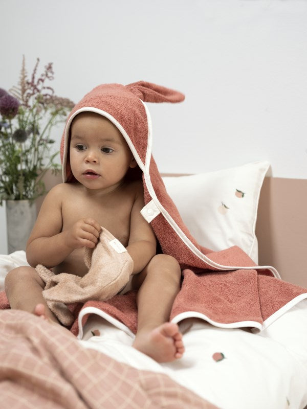 HOODED BABY TOWEL - BUNNY - CLAY