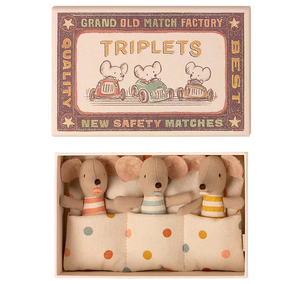 MAILEG - BABY MICE TRIPLETS (with dummy)  IN MATCHBOX
