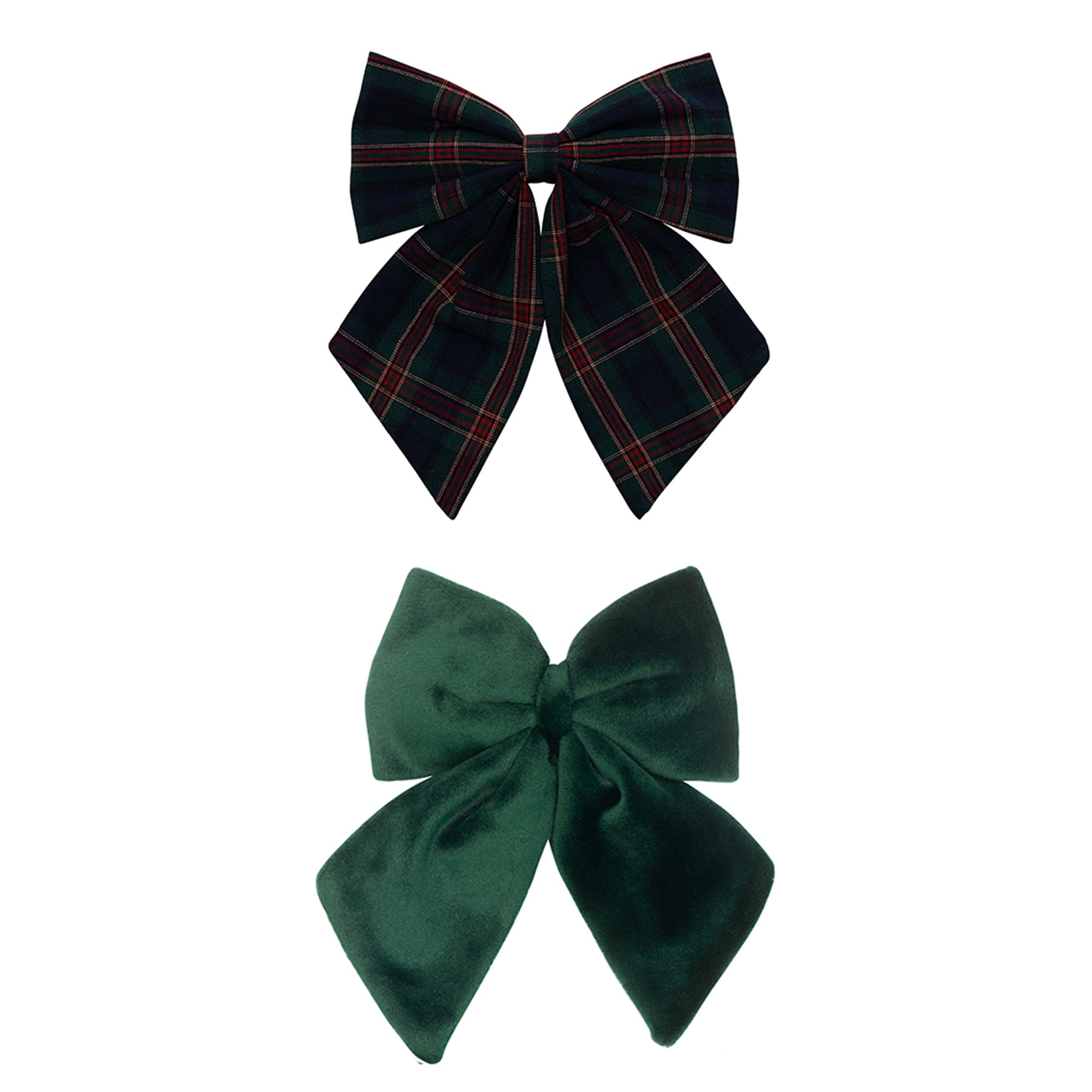 Mimi & Lula - Agnes Oversize Bows Green Tartan & Forest Green Velvet