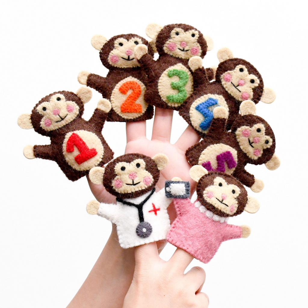 Tara Treasures - Five Little Monkeys Finger Puppet Set
