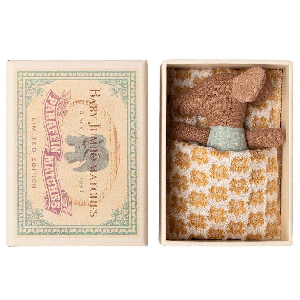 Maileg - Sleepy Wakey Baby Mouse in Matchbox Blue 2025