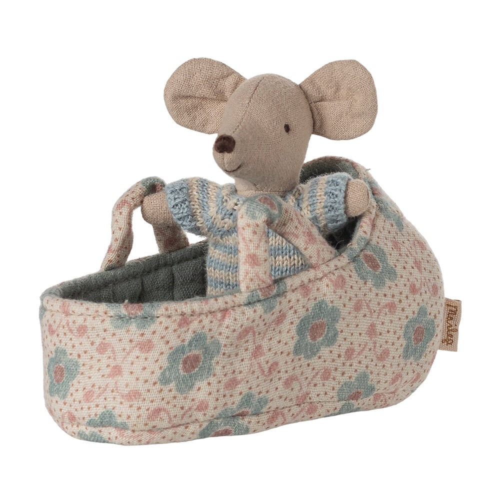 Maileg - Baby Mouse in Carry Cot - Blue