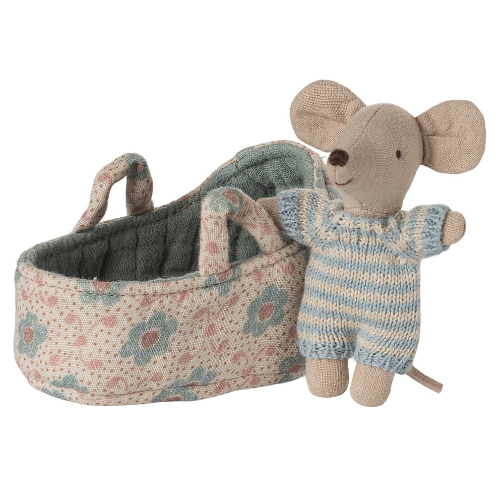Maileg - Baby Mouse in Carry Cot - Blue