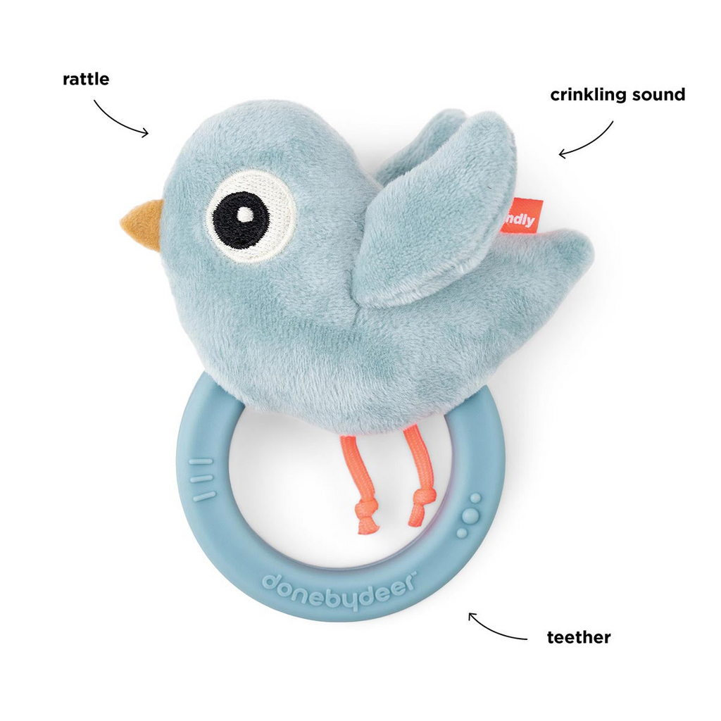 Rattle Teether Birdee - Blue