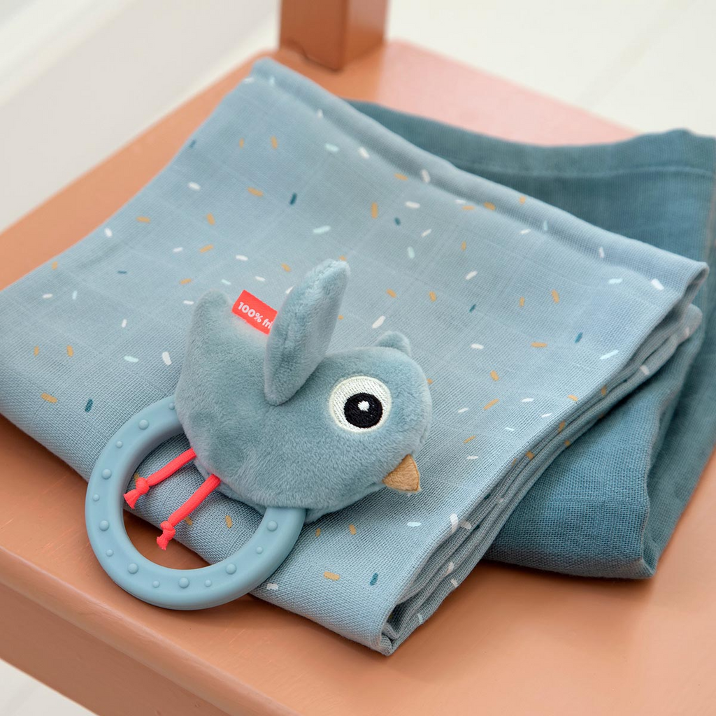 Rattle Teether Birdee - Blue