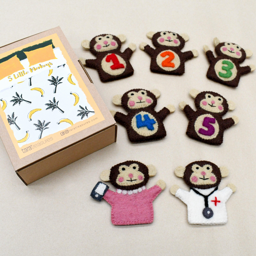 Tara Treasures - Five Little Monkeys Finger Puppet Set