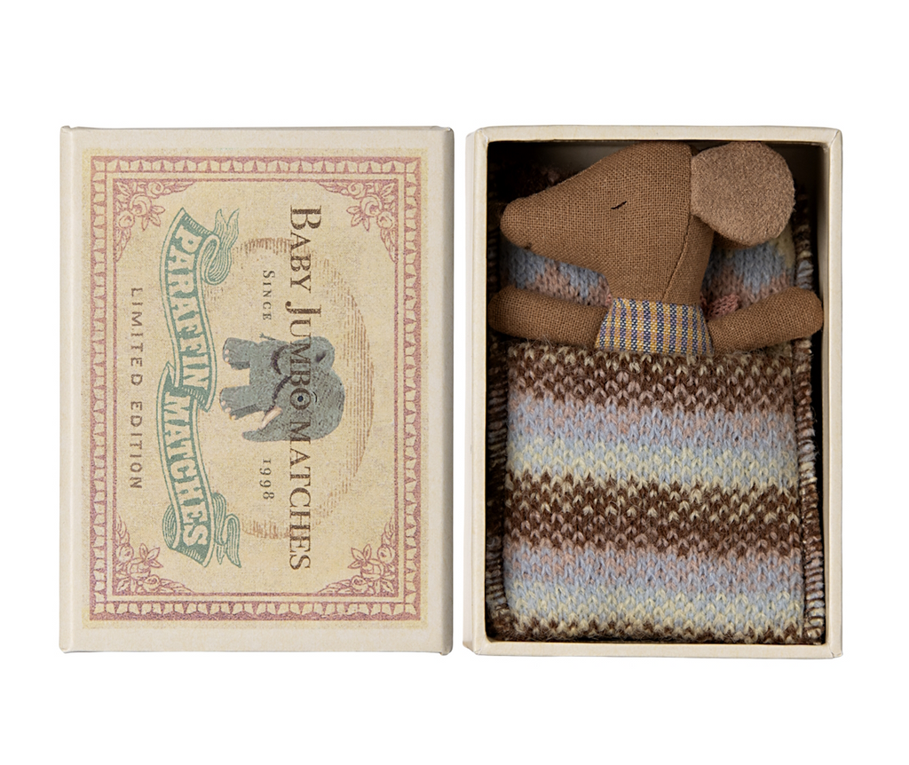 MAILEG - SLEEPY WAKEY BABY MOUSE IN BLUE BOX *PRE ORDER DUE LATE APRIL*