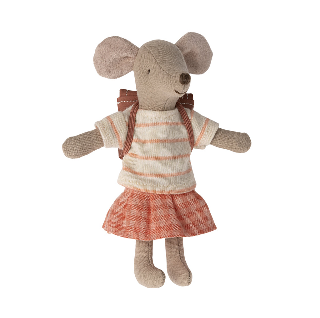MAILEG - TRICYCLE MOUSE BIG SISTER CORAL 2024 *PRE ORDER DUE LATE JUNE*