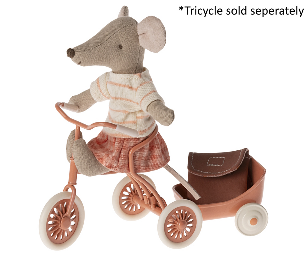 MAILEG - TRICYCLE MOUSE BIG SISTER CORAL 2024 *PRE ORDER DUE LATE JUNE*