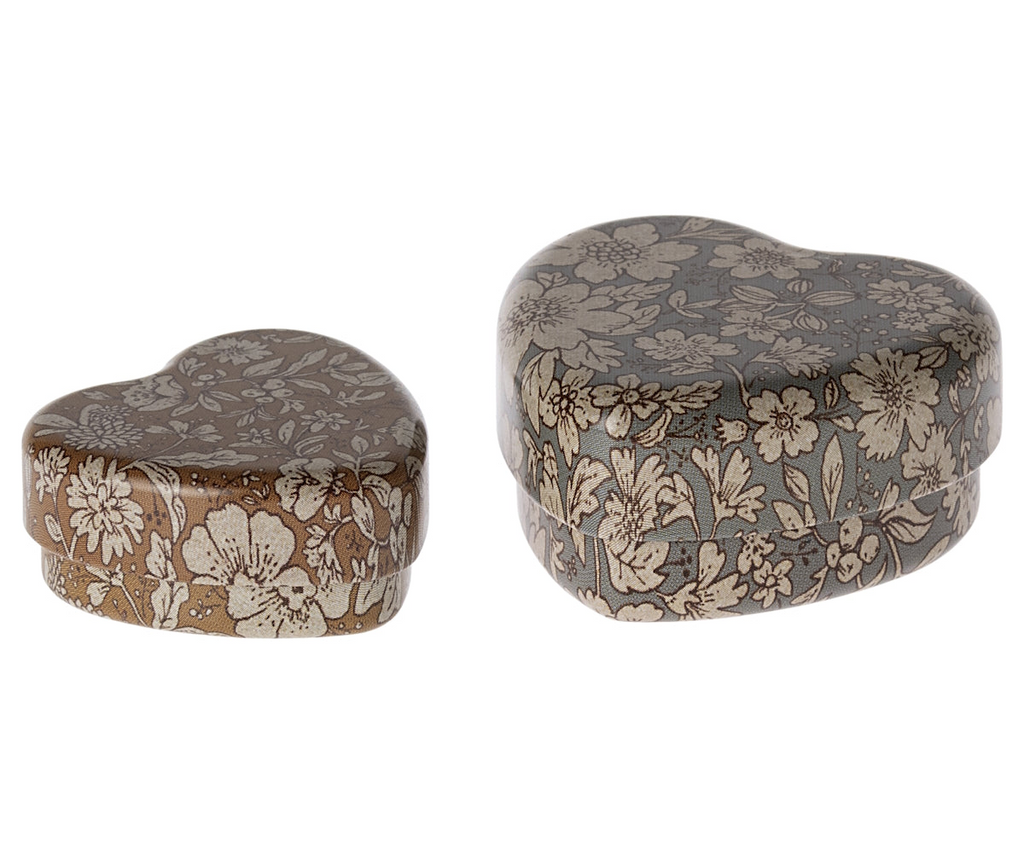 Maileg - Metal Heart Tin Set 2Pk - Blue Ochre