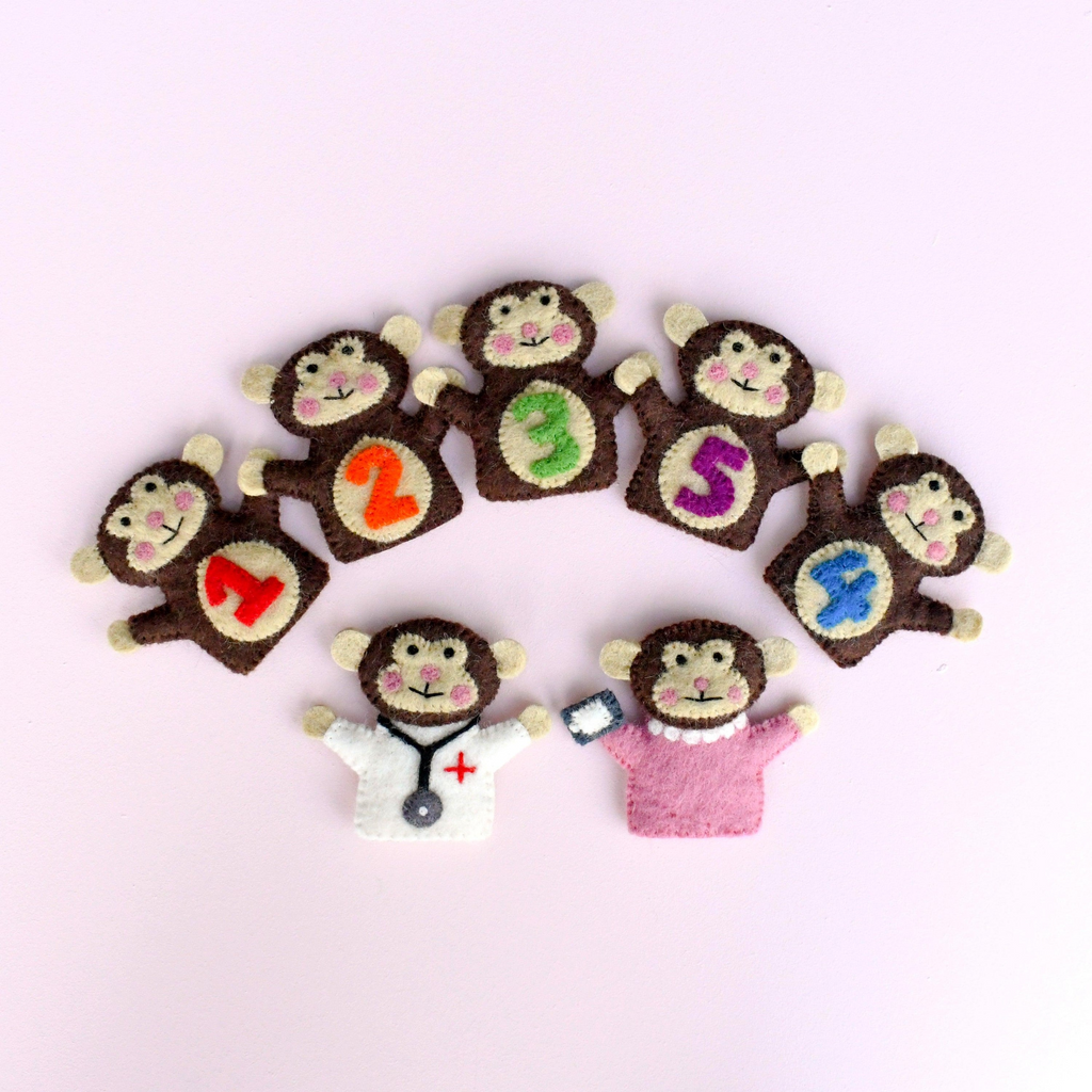 Tara Treasures - Five Little Monkeys Finger Puppet Set