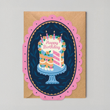 Pink Framed Birthday Cake Card by Edyta Demurat