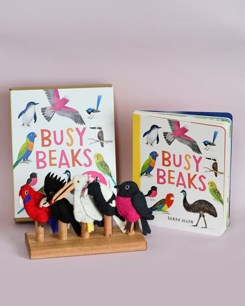 Tara Treasures - Busy Beaks Finger Puppets & Book Set