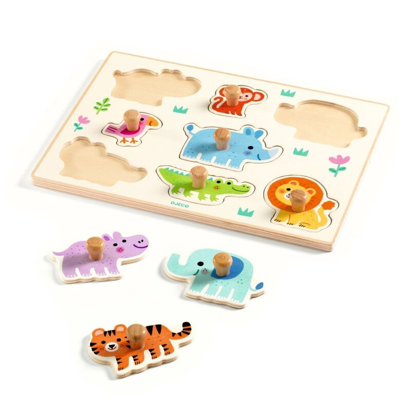 Djeco - Hippo 'n' Co 8pc Wooden Wild Animal Puzzle