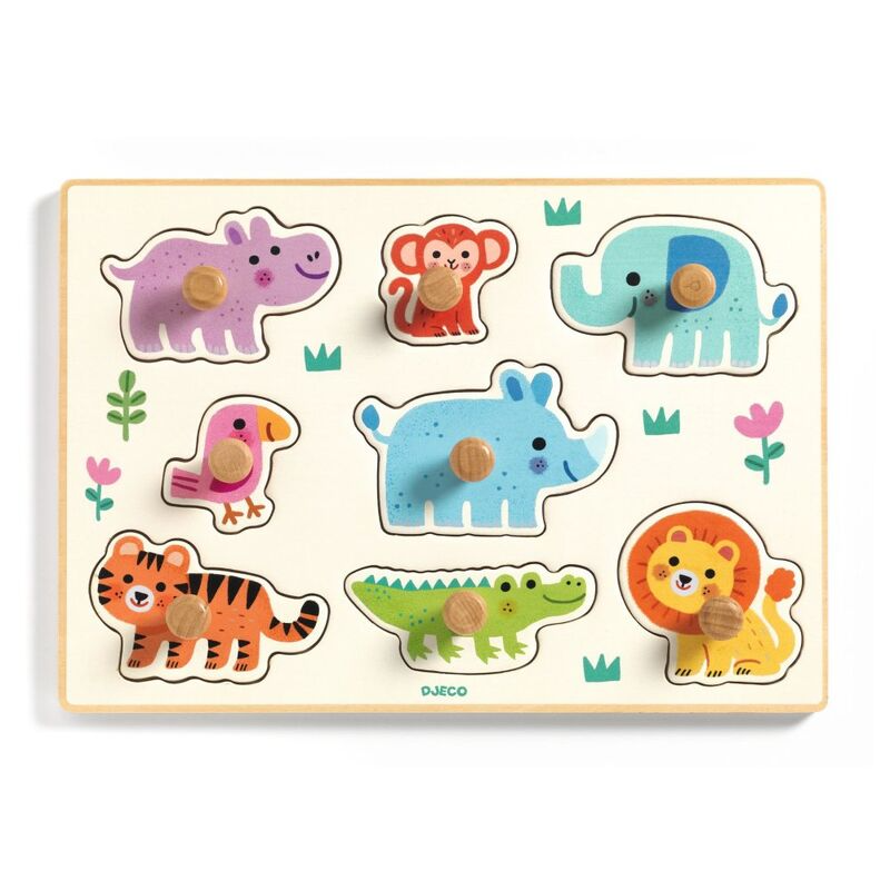 Djeco - Hippo 'n' Co 8pc Wooden Wild Animal Puzzle