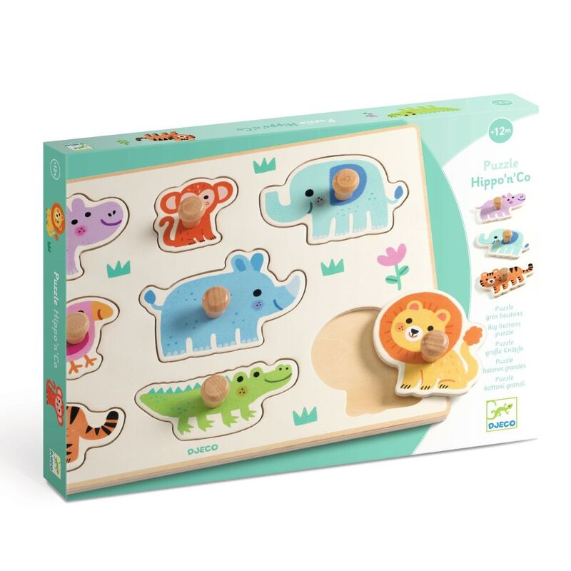 Djeco - Hippo 'n' Co 8pc Wooden Wild Animal Puzzle