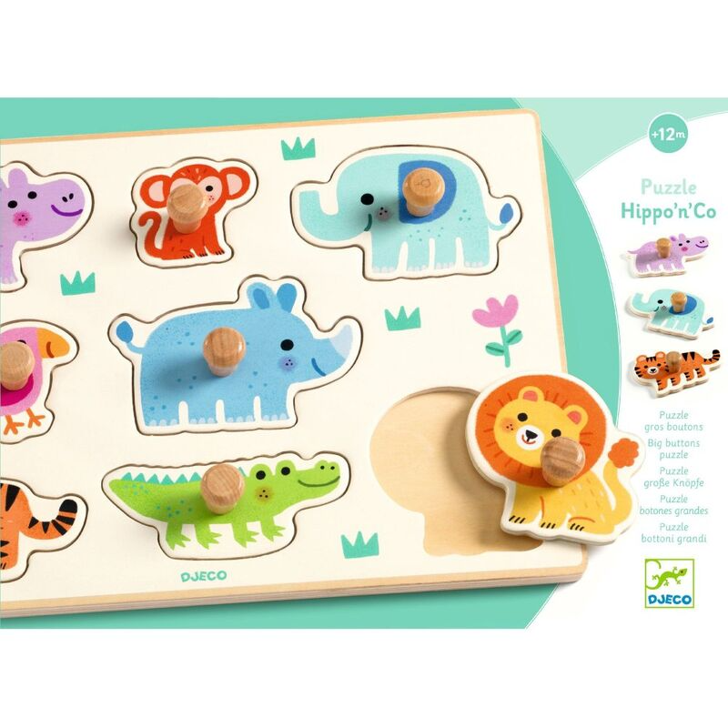 Djeco - Hippo 'n' Co 8pc Wooden Wild Animal Puzzle