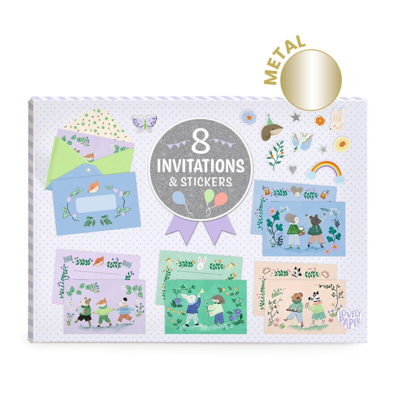 Djeco - Animal Fanfare - 8 Invitations & Stickers