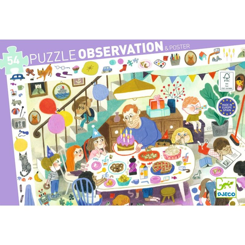 Djeco - Observation Puzzle 54pc - Birthday Party