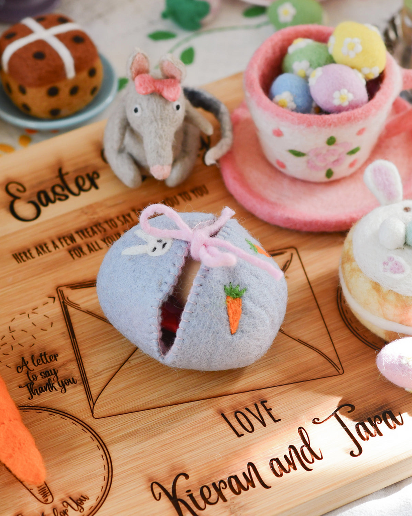 Tara Treasures - Felt Egg Cover - Purple with Bunny Motif