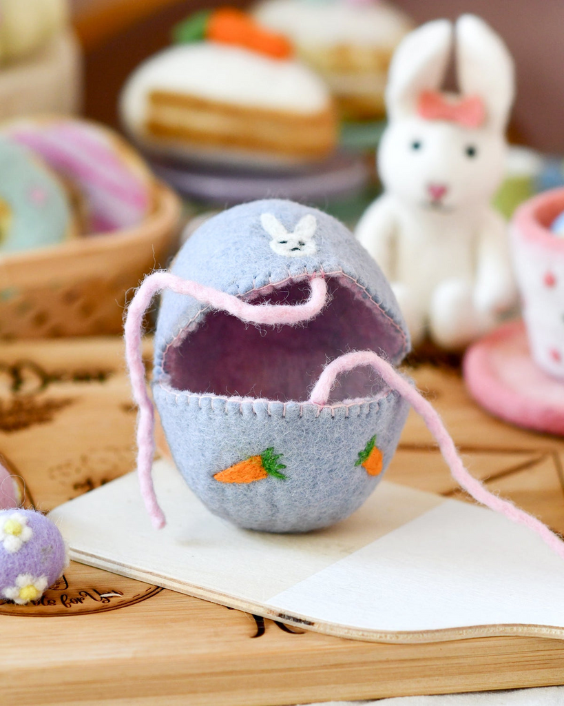 Tara Treasures - Felt Egg Cover - Purple with Bunny Motif
