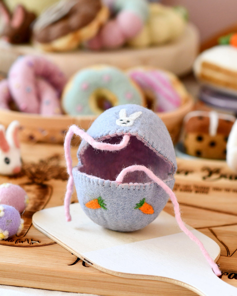 Tara Treasures - Felt Egg Cover - Purple with Bunny Motif