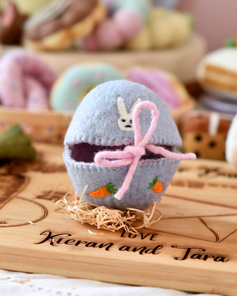 Tara Treasures - Felt Egg Cover - Purple with Bunny Motif