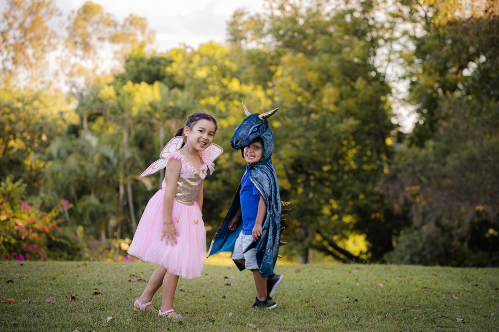 Teal & Gold Starry Night Dragon Dress Up - Size 5-6