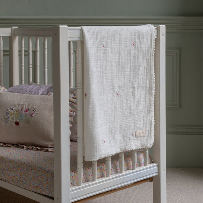 Avery Row - Embroidered Muslin Blanket - Anemone