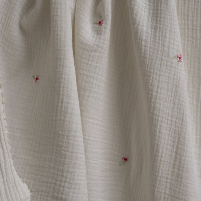 Avery Row - Embroidered Muslin Blanket - Anemone