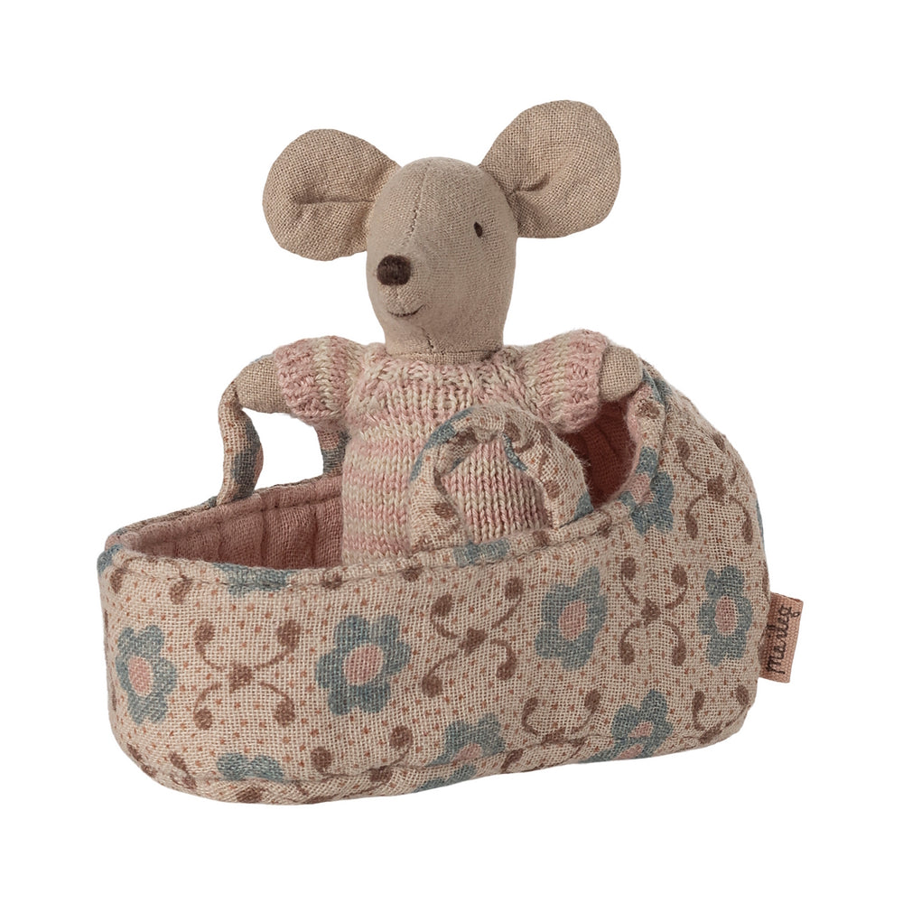 Maileg - Baby Mouse in Carry Cot - Rose