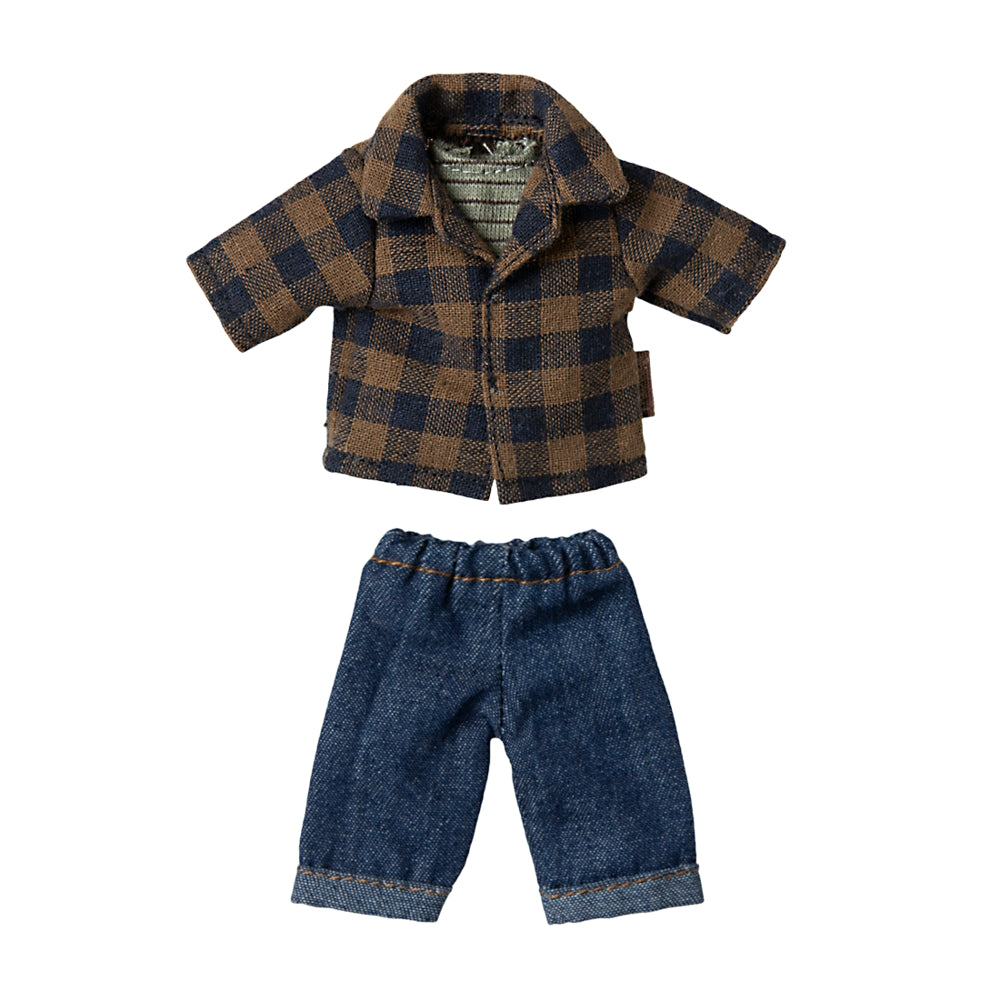 Maileg - Brown Checked Shirt & Pants - Dad Mouse