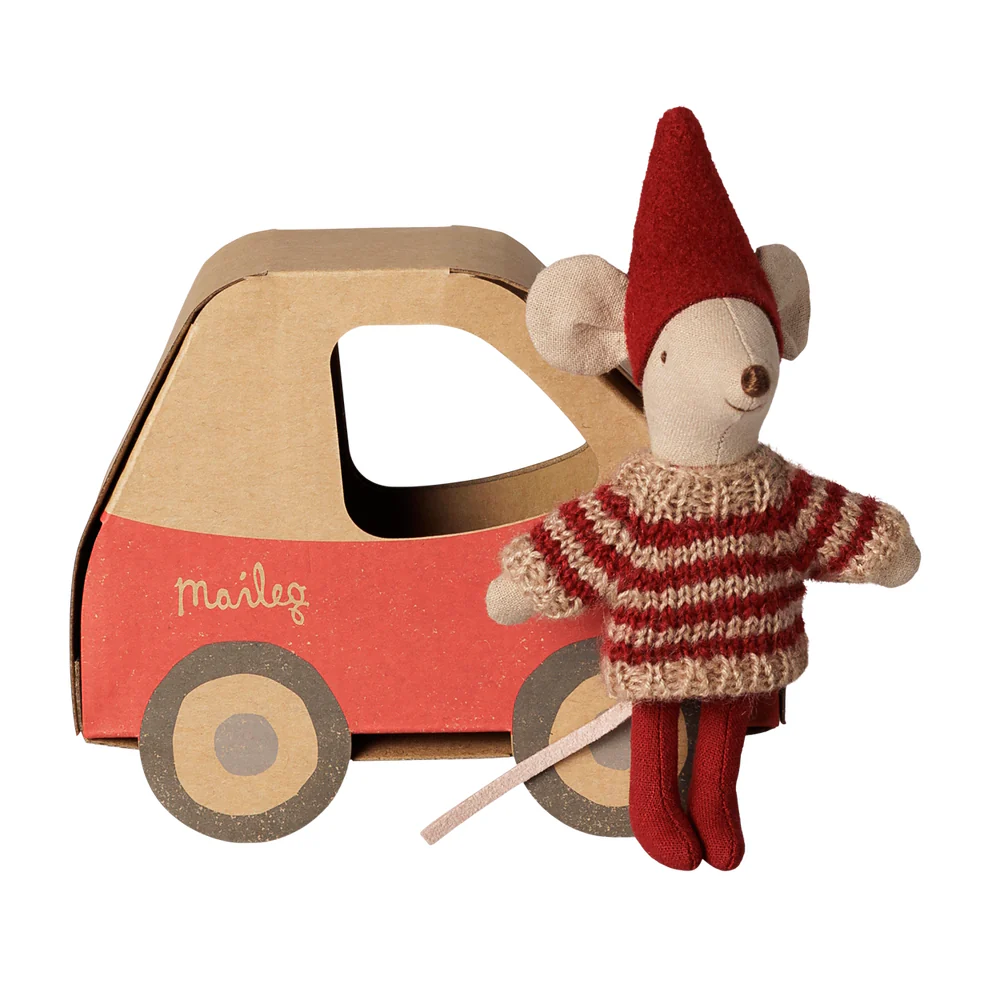 Maileg - Christmas Mouse Little Sister in Car Box - PRE ORDER DUE LATE OCTOBER