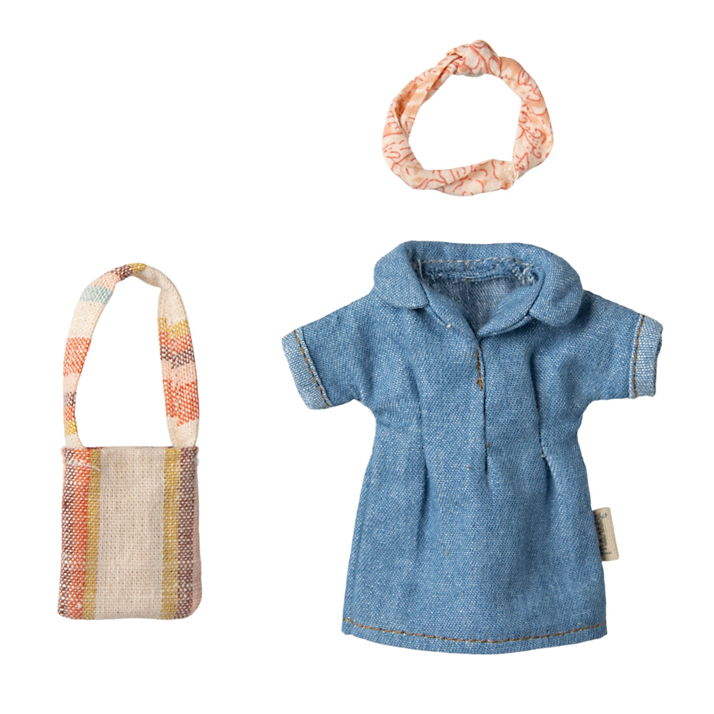 Maileg - Denim Dress & Bag - Mum Mouse