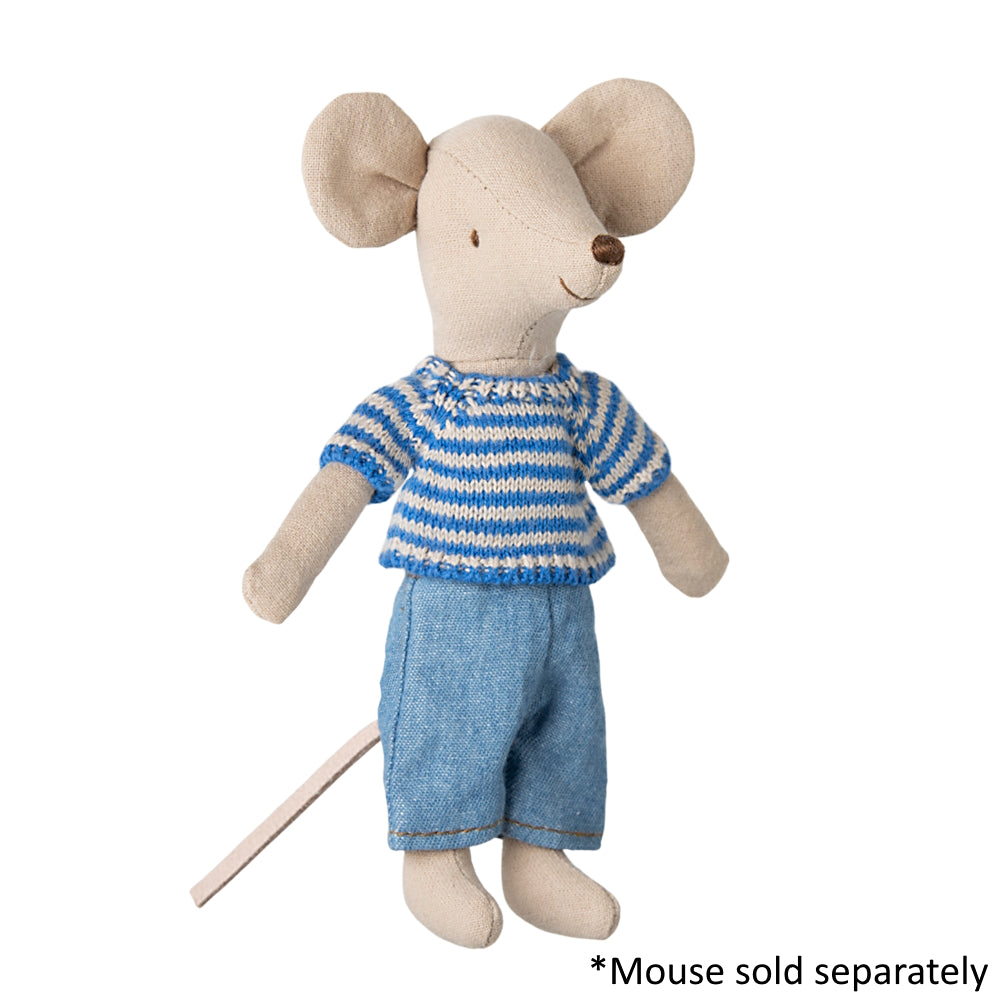 Maileg - Knitted Sweater & Pants Blue Stripe & Denim - Big Brother Mouse