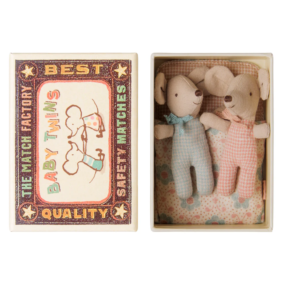Maileg - Twins Baby Mice in Matchbox Checker 2026 - PRE ORDER DUE LATE JULY
