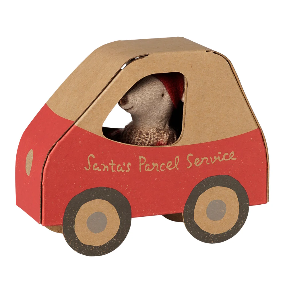 Maileg - Christmas Mouse Little Sister in Car Box - PRE ORDER DUE LATE OCTOBER