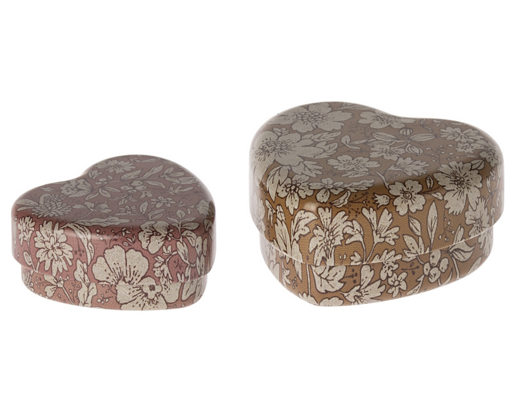 Maileg - Metal Heart Tin Set 2Pk - Ochre Heather