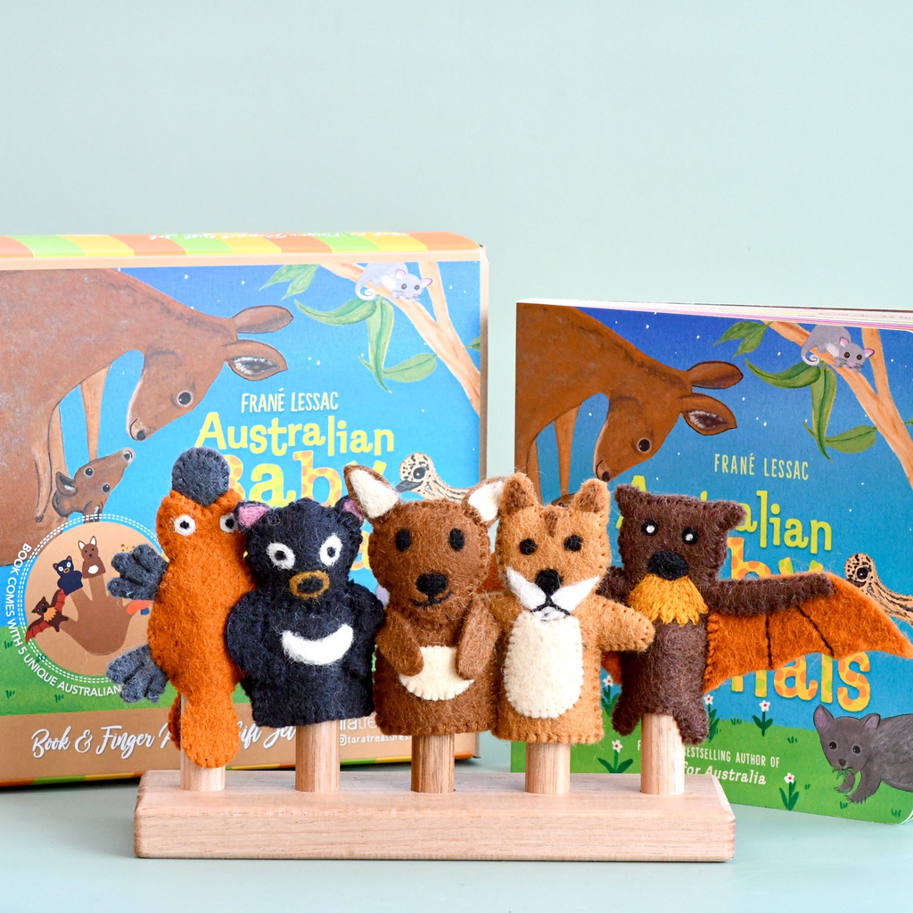 Tara Treasures - Australia Baby Animals Finger Puppets & Book Set