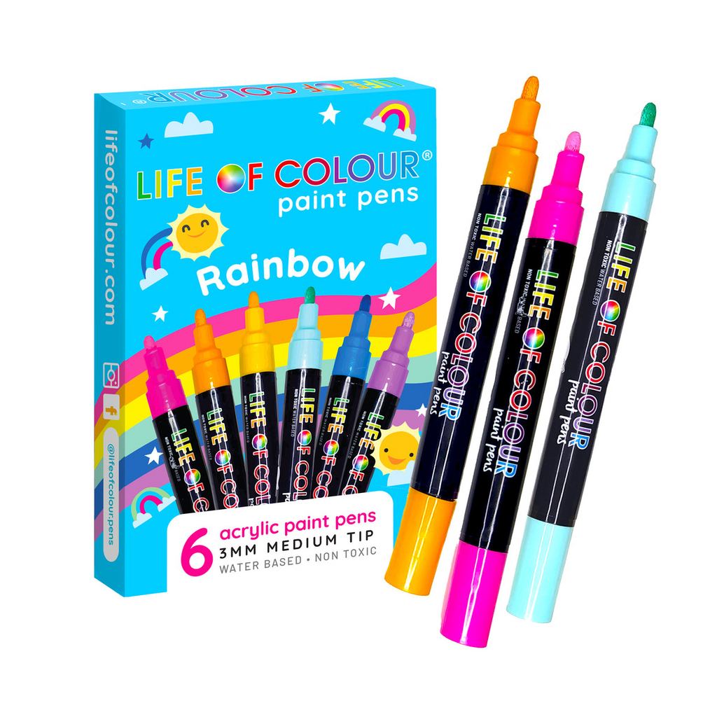 RAINBOW COLOURS ACRYLIC PAINT PENS - 6 PC