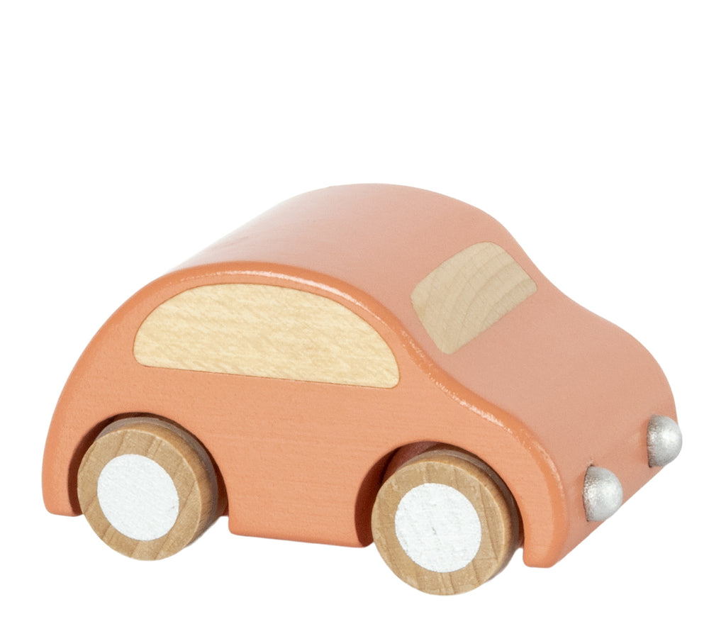 WOODEN PULL BACK CAR - CORAL