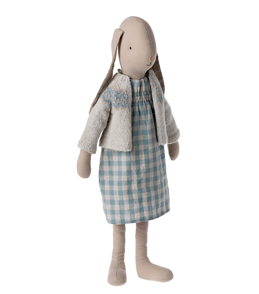 MAILEG - BUNNY SIZE 4 - BLUE CHECK DRESS & CARDIGAN