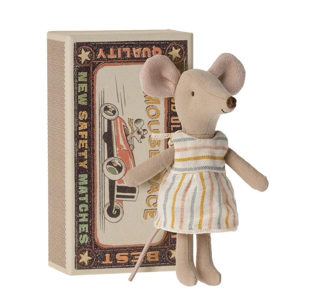 MAILEG - BIG SISTER MOUSE IN BOX - MULTI STRIPED DRESS